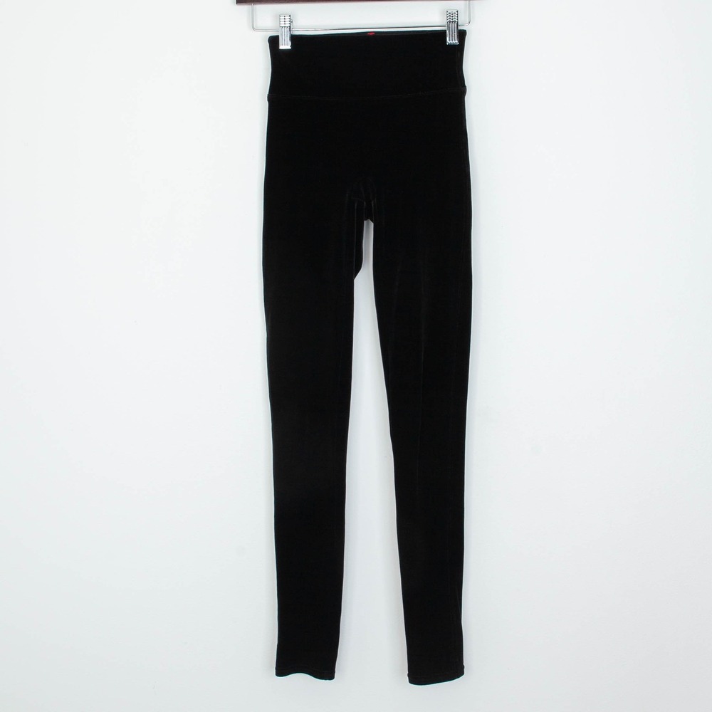 Spanx Womens Velvet Mid‎ Rise Pull On Leggings Black Size XS Slimming Holiday